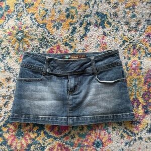 Y2K Denim Micro Mini Skirt Belted Medium Wash Lined